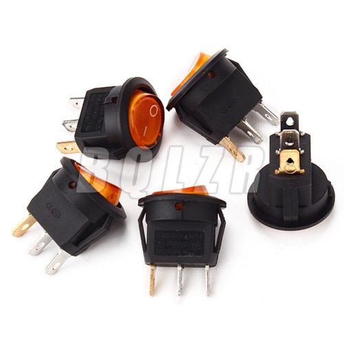 BQLZR 220V 6A OFF/ON Round Rocker Switch Set of 5  Yellow