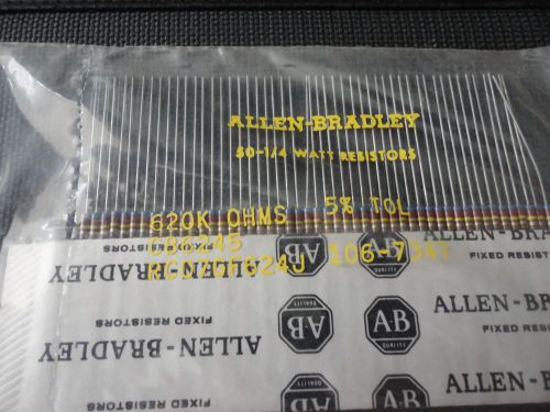 50PCS ALLEN BRADLEY 620K-1/4WATT-5% RC07GF624J 1/4W CARBON COMP. RESISTOR