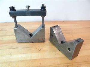 PAIR OF LARGE CAPACITY V BLOCKS W/ CLAMP 5&#034; V CAPACITIES