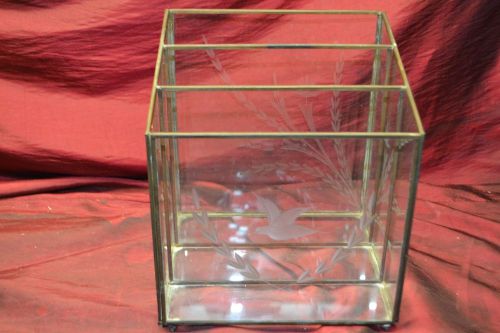 Big old etched glass &amp; metal trim letter box file &#039;the best &#039; chic desktop item