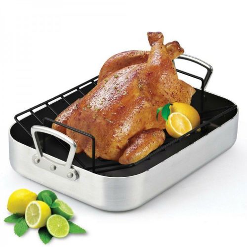 Nonstick turkey roaster roasting pan with rack, 16 by 12&#034; cookware, black for sale