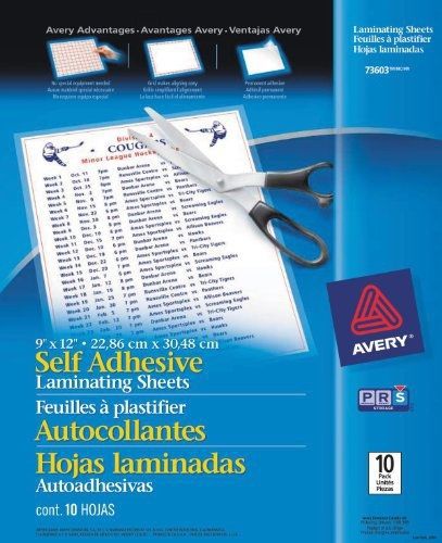 Avery Self-Adhesive Laminating Sheets, 9&#034; x 12&#034;, Pack of 10 (73603)