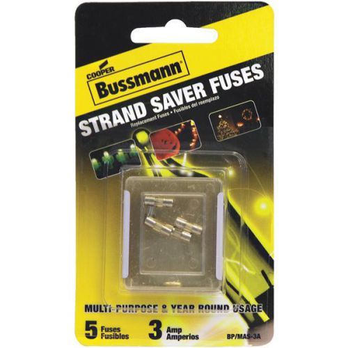 5-pack 3-amp 125v bussmann strand saver holiday light glass fuses for sale