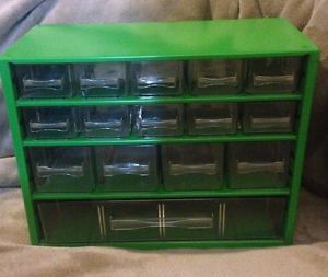 Vtg RAACO GREEN Metal Parts Cabinet 15 Drawer Organizer-Workshop Must!