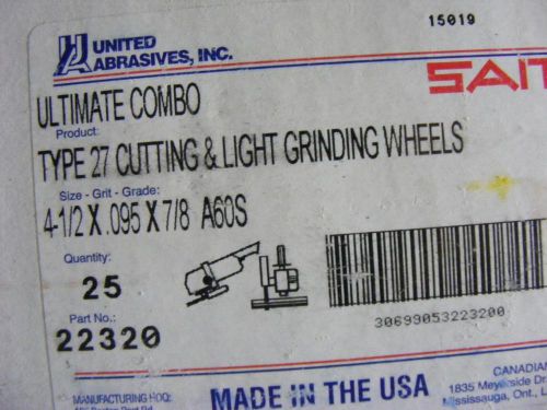 25 Sait #22320 4-1/2x.095x7/8 A60S Type 27 Cutting &amp; Light Grinding Wheels