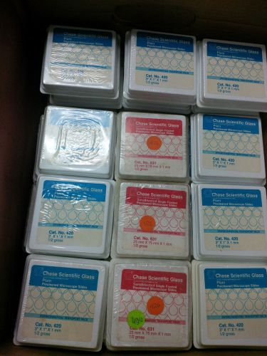 chase scientific 631/ 420 glass sandbasted / plain microscope slides &#039; LOT OF 63