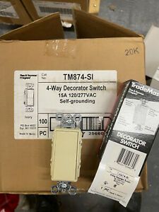 100 PACK - P&amp;S LEGRAND 15A 4-WAY IVORY DECORA SWITCH TM874-I 120/277V,