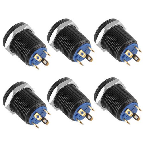 6pcs Black 12mm  Blue LED Ring Illuminated Push Button Flat Pin Terminals DIY