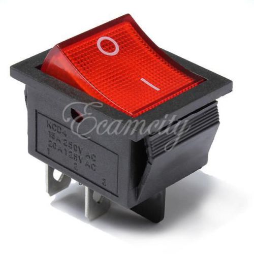 Red Light Illuminated 4 Pin DPST ON-OFF Rocker Boat Switch 13A/250V 20A/125V