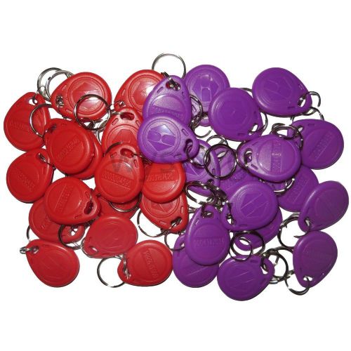 100pcs 125KHz RFID ID EM4100 Proximity Induction Tag Token Keyfob Red &amp; Purple