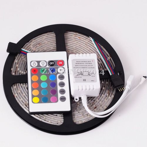 5m 3528 60 leds/m rgb smd 300 led strip light waterproof dc12v &amp; 24key ir remote for sale