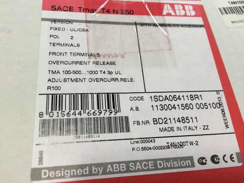 ABB T4N100TW-2 T-MAX 2 Pole 100A 600VAC w/o Lug 25KA Moulded Case CB NEW IN BOX!