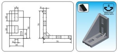 T Slot Angle 38x76x76 Serial 8 + Cap (1pcs)