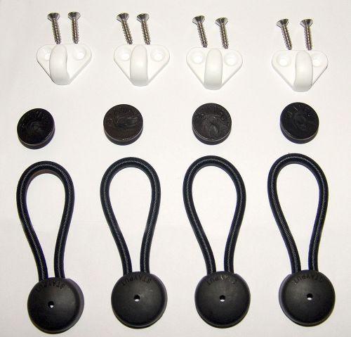 Stayput bungee / shock cord fastener&#039;s, black w/ white j-hook attachment, 4 pcs for sale