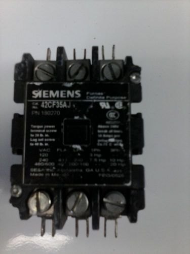 Siemens : contactor, dp, 40a, 3p, 24vac, open : part# 42cf35aj for sale