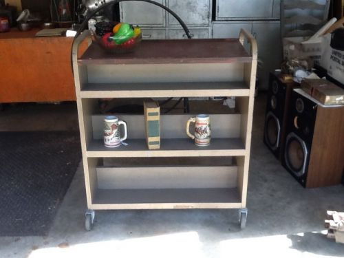 Vintage Heavy Metal Rolling Library Cart Industrial - Wood Top.