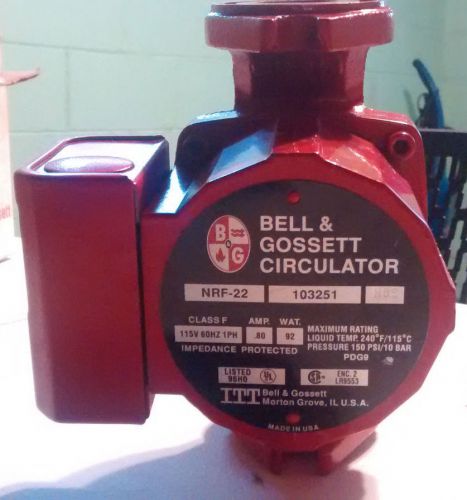 Bell &amp; gossett circulator pump nrf-22 class f 115v 60 hz 1 ph .80 amp for sale