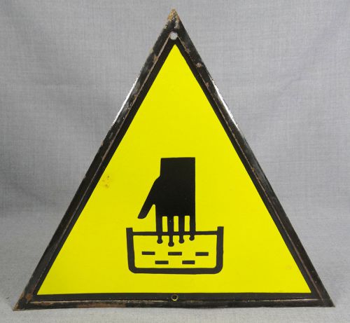 WEAR PROTECTIVE GLOVES! DANGEROUS LIQUID~PORCELAIN ENAMEL TIN SIGN PLATE SIGNAGE