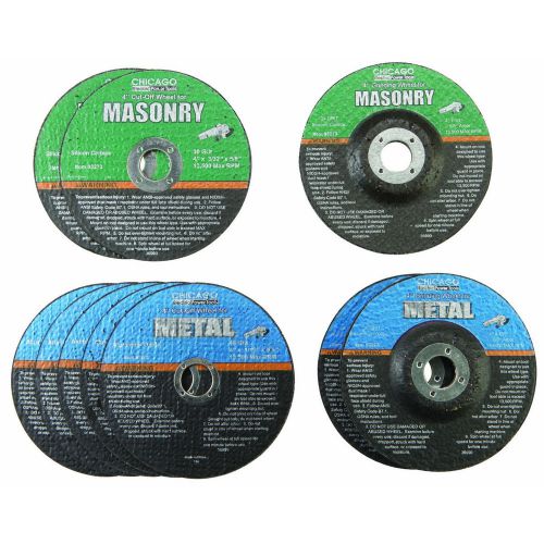 4&#034; Metal/Masonry Grinding/Cut-off Wheel Assorted Set 10 Pieces 5/8&#034; Arbor