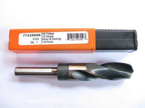 NEW 31/32&#034; HSS SILVER &amp; DEMING DRILL BIT 1/2 SHANK HERTEL USA