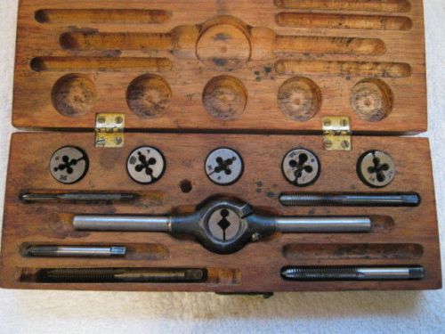 Antique wiley &amp; russell mfg. co. 12 piece tap and die set wooden case usa clean for sale