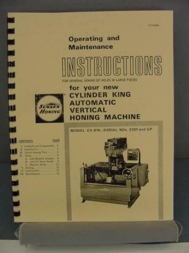 Sunnen CV-616 Honing Machine – Instructions &amp; Maintenance Manual S/N 2001 &amp; Up