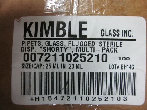 Kimble 25ml 2/10 sterile plugged borosilicate glass  dispos. pipets for sale