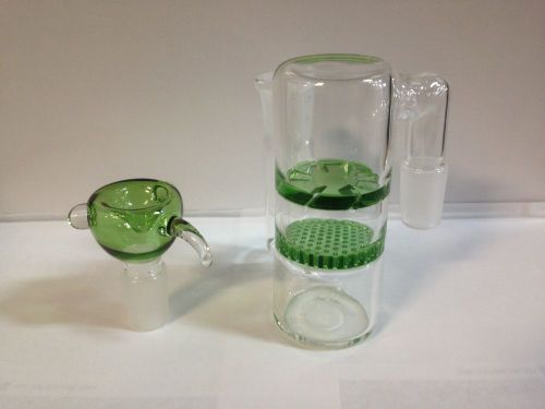 18MM GREEN DOUBLE PERCOLATOR HONEYCOMB AND HURRICANE TORNADO + 18MM BOWL (#18)