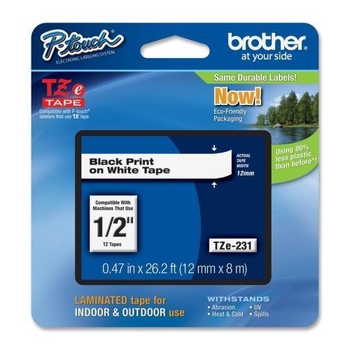 Brother Part# TZe-231 Label Tape (OEM) 0.47&#034; Black Print on White