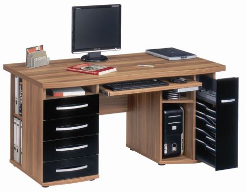 Jahnke Computer Surfline 450 Walnut &amp; Black 1500mm Computer Desk Workstation