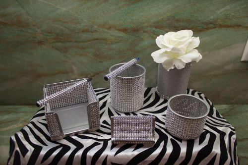 5 Piece Silver BLING Faux Rhinestone Mesh Desk Set / Office Accessory / Decor