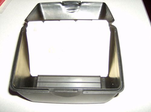 black plastic file box and black mesh pencil holder