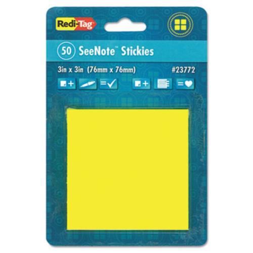 Redi-tag 23772 transparent film sticky notes, 3 x 3, neon yellow, 12 50-sheet for sale