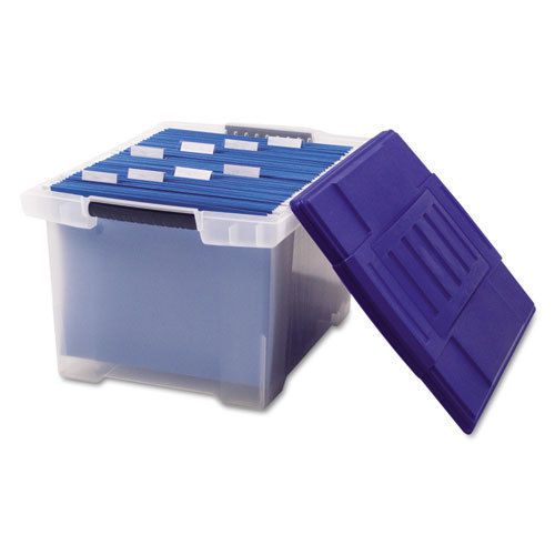 Plastic File Tote Storage Box, Letter/Legal, Snap-On Lid, Clear/Blue