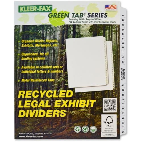 Kleer-Fax Legal 80000 Series Printed A - Z Exhibit Index Divider 2-Packages