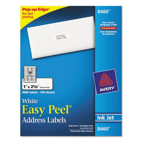 Easy Peel Inkjet Address Labels, 1 x 2-5/8, White, 3000/Box