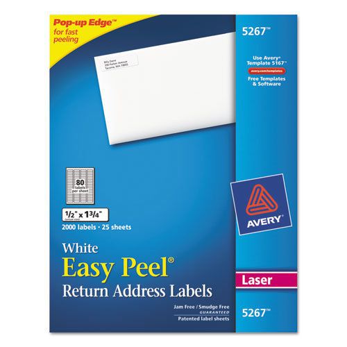 Easy Peel Laser Address Labels, 1/2 x 1-3/4, White, 2000/Pack