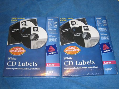 Avery 5698 100 pack cd dvd and jewel case spine laser label white **lot of 2** for sale
