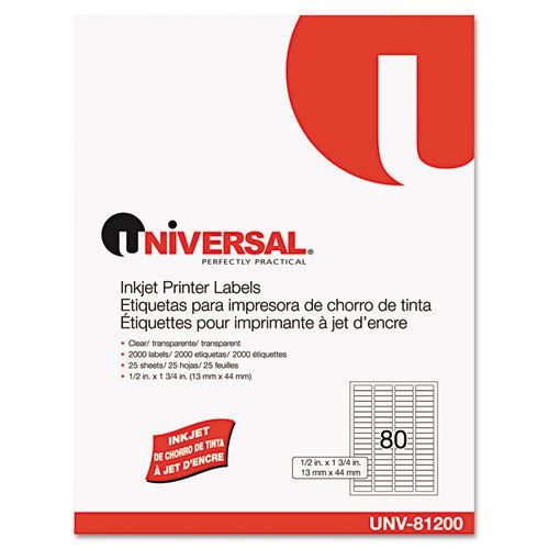 Universal inkjet printer labels, 1/2 x 1-3/4, clear, 80 labels per sheet, 2,000 for sale