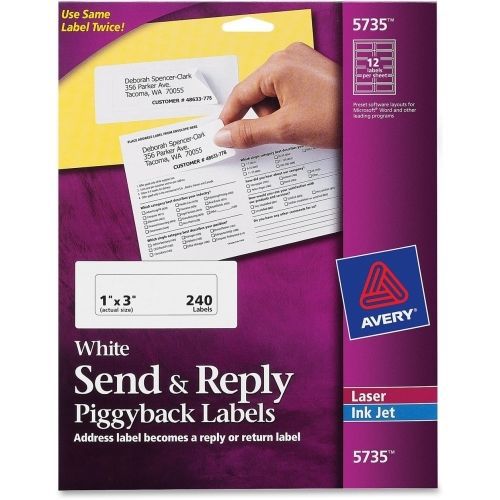 Avery Specialty Piggyback Mailing Labels - 1.62&#034;Wx4&#034;L - 240/Label - White