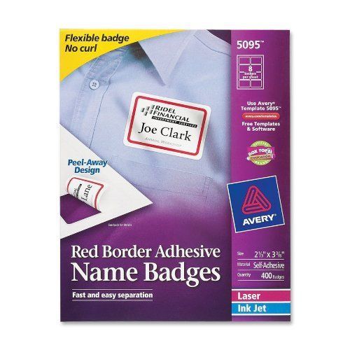 Avery Printer Name Badges - 2.33&#034; Width X 3.37&#034; Length - 400 / Box - (ave5095)