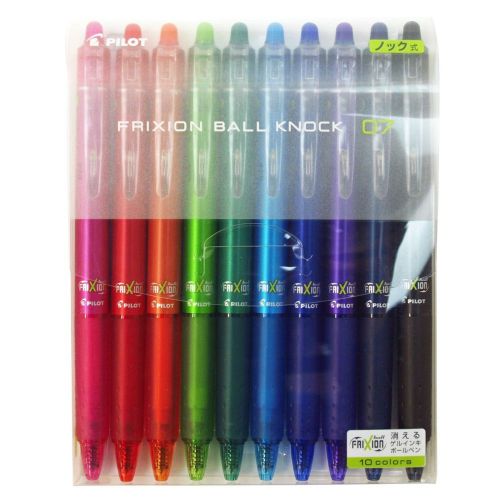 Pilot Frixion Ball Knock 0.7mm Retractable Gel Ink Pen 10 Colors Set