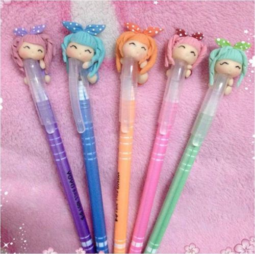 5 pcs ball point pen blue ink 0.38 mm handmade japan clay doll polka dot bow set for sale