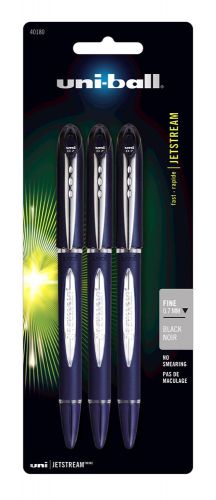 Uni-Ball Jetstream Rollerball Pen Fine .7mm Point Black Ink 3 Pack 40180PP