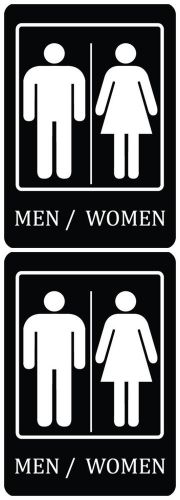 Set Of Two Unisex Bathroom Signs Black &amp; White Pack Restroom Adhesive Strip s103