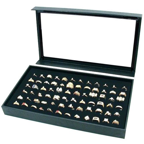 1 black 72 ring display storage box case with detachable magnetic acrylic lid for sale