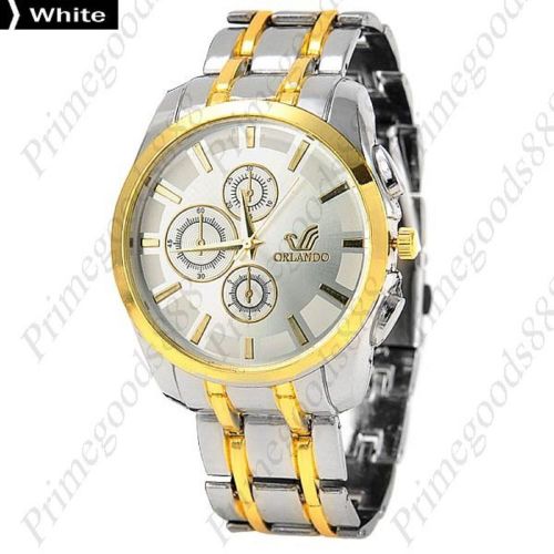 Alloy Round Quartz Analog Sub Dial Wrist Men&#039;s Wristwatch Free Shipping White