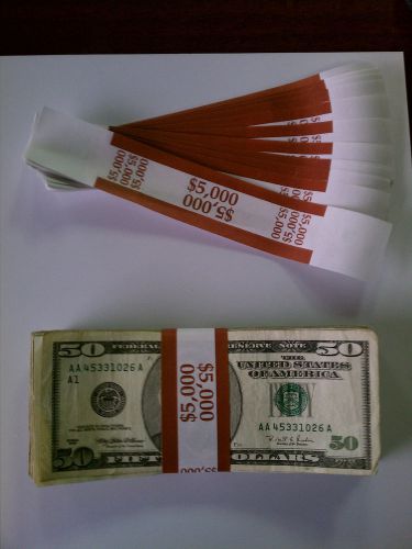 1000  new self-sealing currency bands - $5000 denomination - straps money fifty for sale