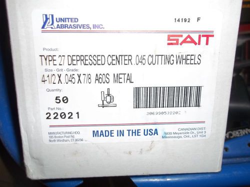 New Sait 22021 4-1/2&#034; x 7/8&#034; x .045&#034; Metal Cutting Wheel Type 27 a60s Metal