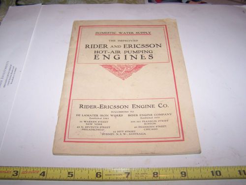 Original 1906 RIDER ERICSSON Hot Air Pump Engine Catalog Hit Miss Gas Steam WOW